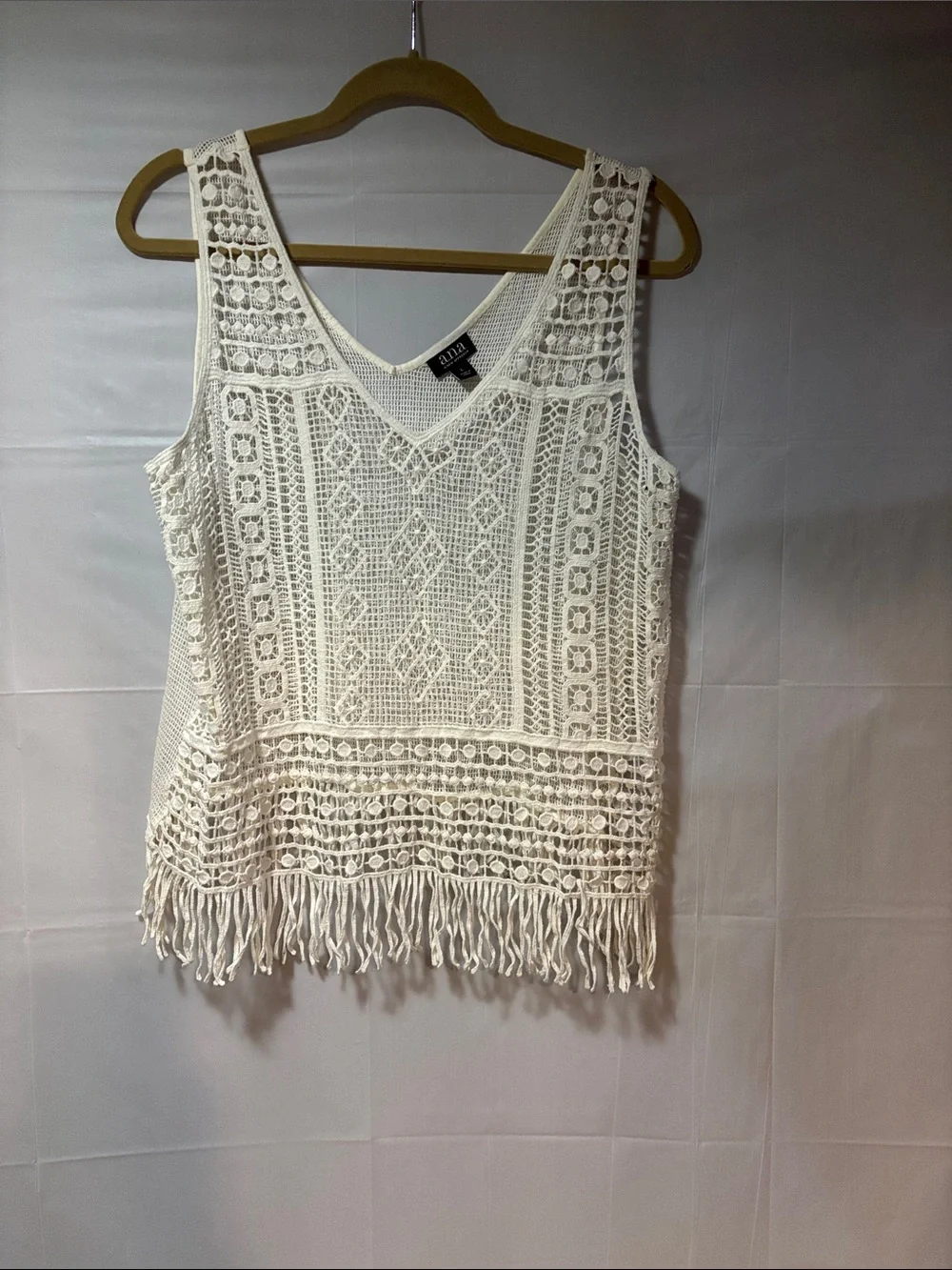 a.n.a Cream Crochet Fringe Tank Top